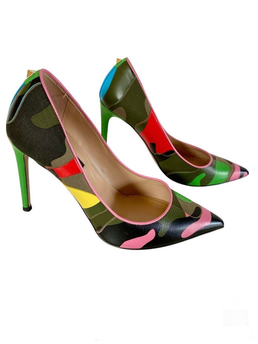 Valentino Rockstud Camouflage Canvas & Leather Pumps 100mm Stiletto EU 36